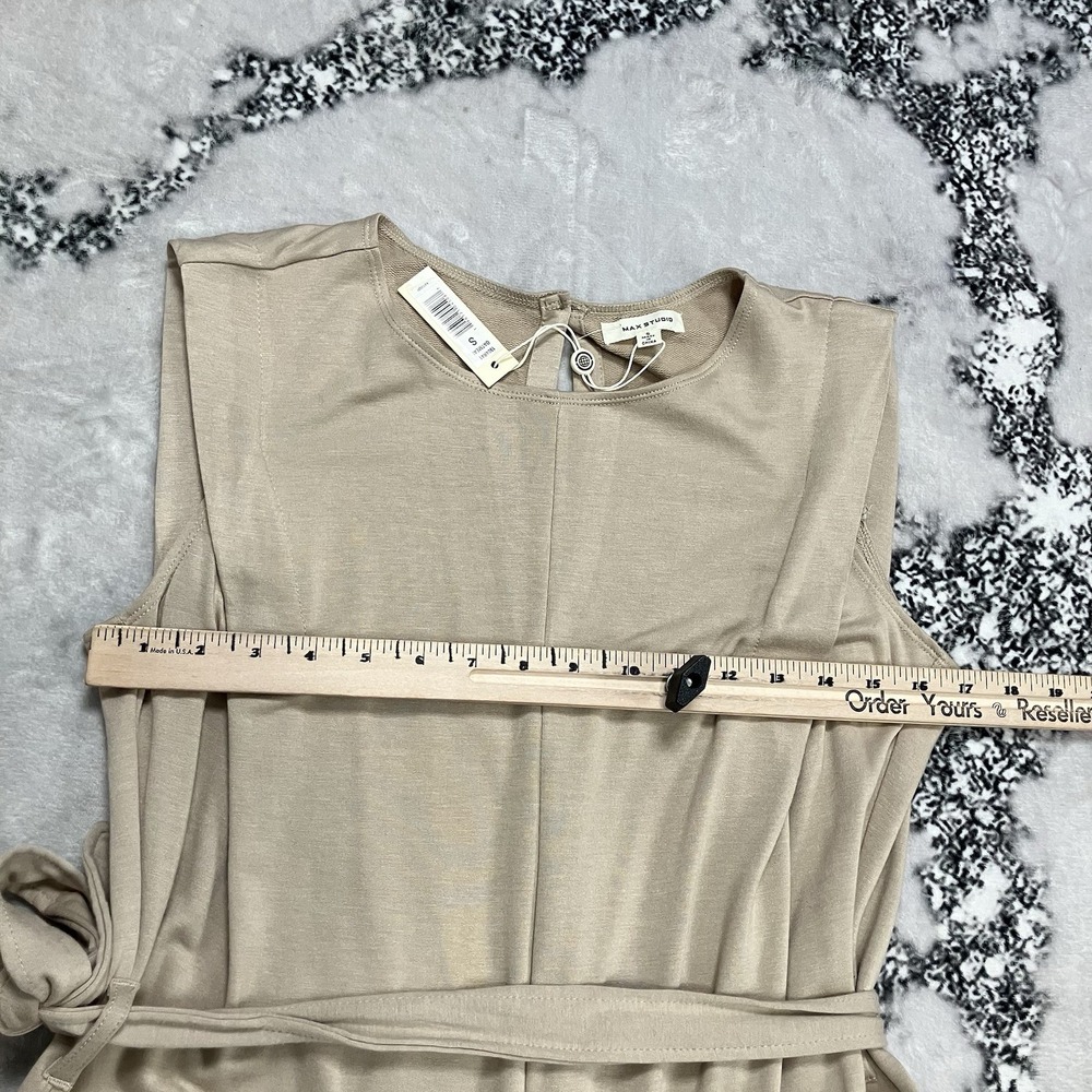 Max Studio Wide Leg Jumpsuit Size Small NWT Beige Sleeveless Tie Waist Minimal - Picture 2 of 15